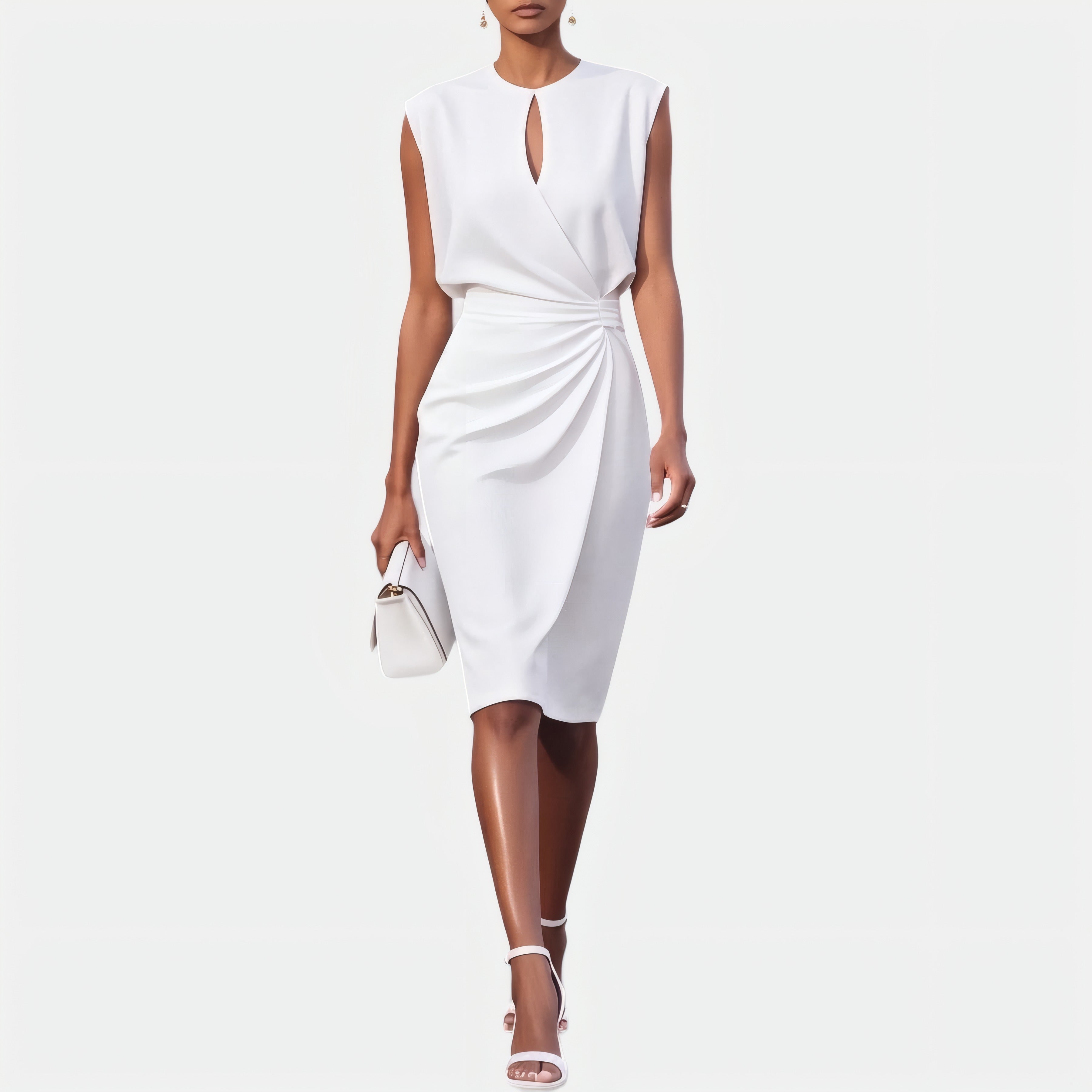Olena | Robe midi portefeuille élégante Blanc, photo studio