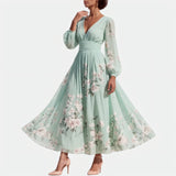 Mylène | Robe midi plissée à manches ballon