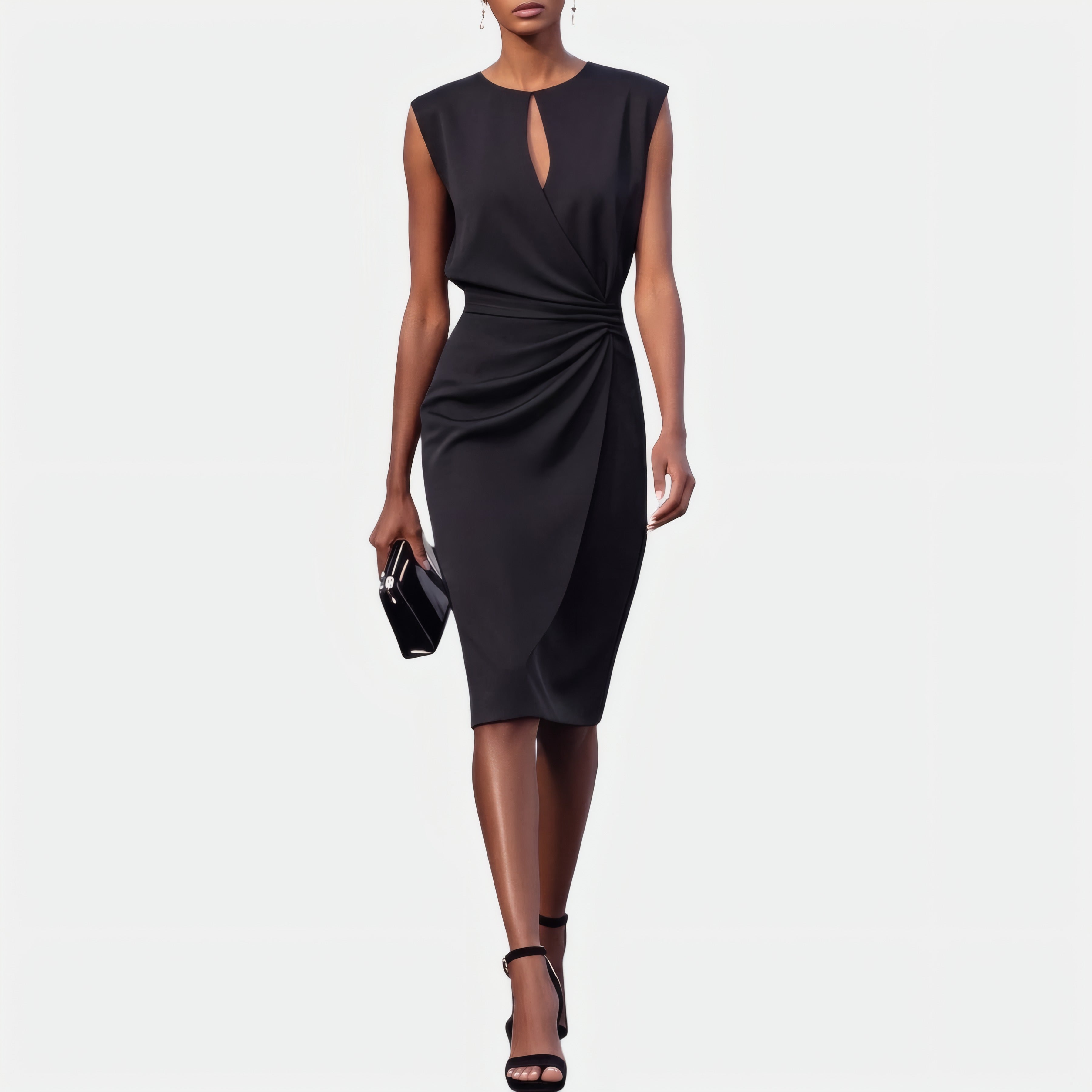 Olena | Robe midi portefeuille élégante Noir, photo studio