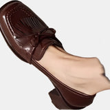Agnès | Mocassins vernis à talon carré et frange