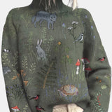 Colette | Tricot à col montant brodé d'animaux des bois