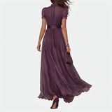 Mathilde | Robe longue à col montant et manches bouffantes