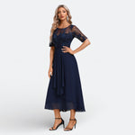 Laurette | Robe midi brodée à manches courtes