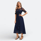Laurette | Robe midi brodée à manches courtes