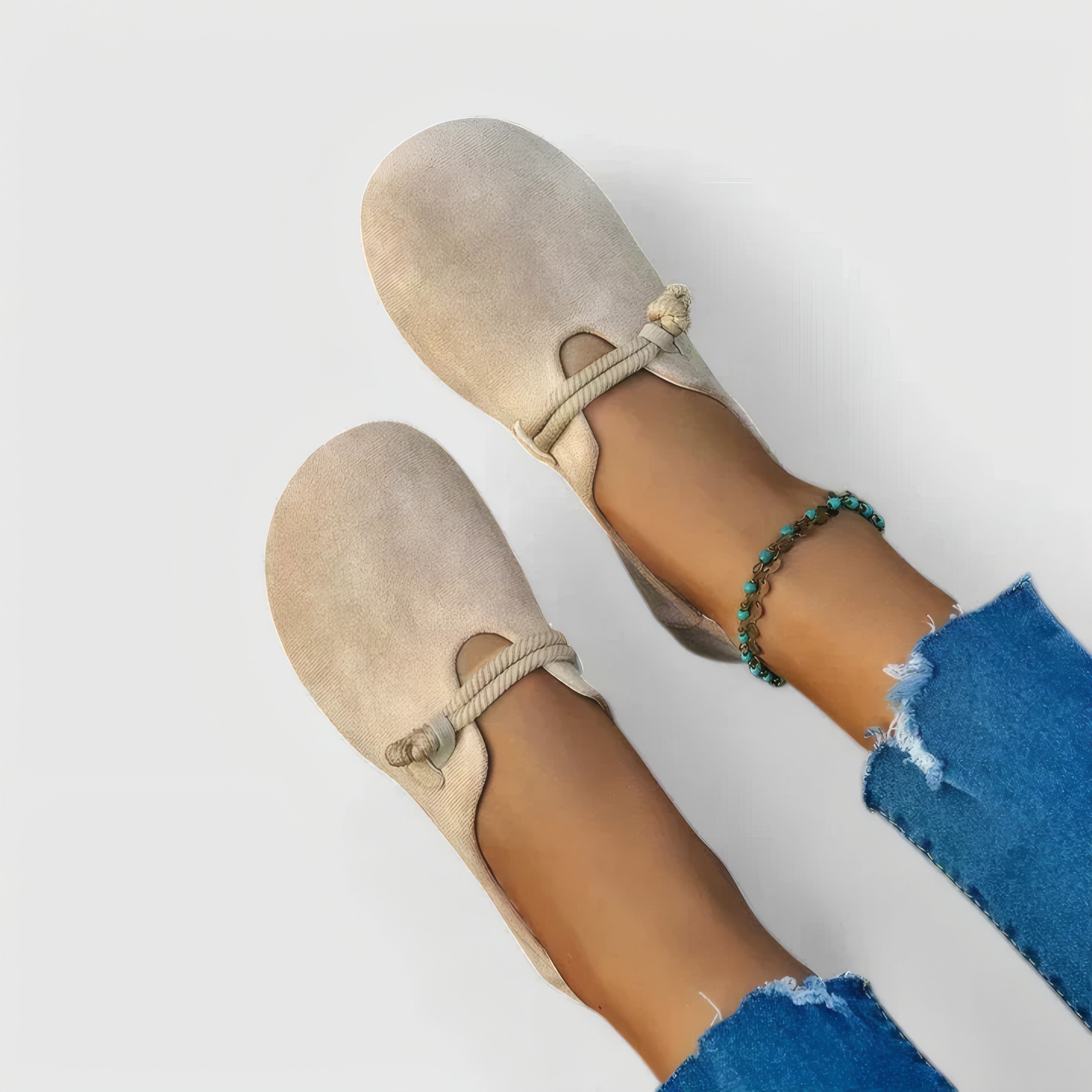 Nadine | Slippers orthopédiques à détail corde Beige, photo studio