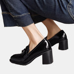 Agnès | Mocassins vernis à talon carré et frange