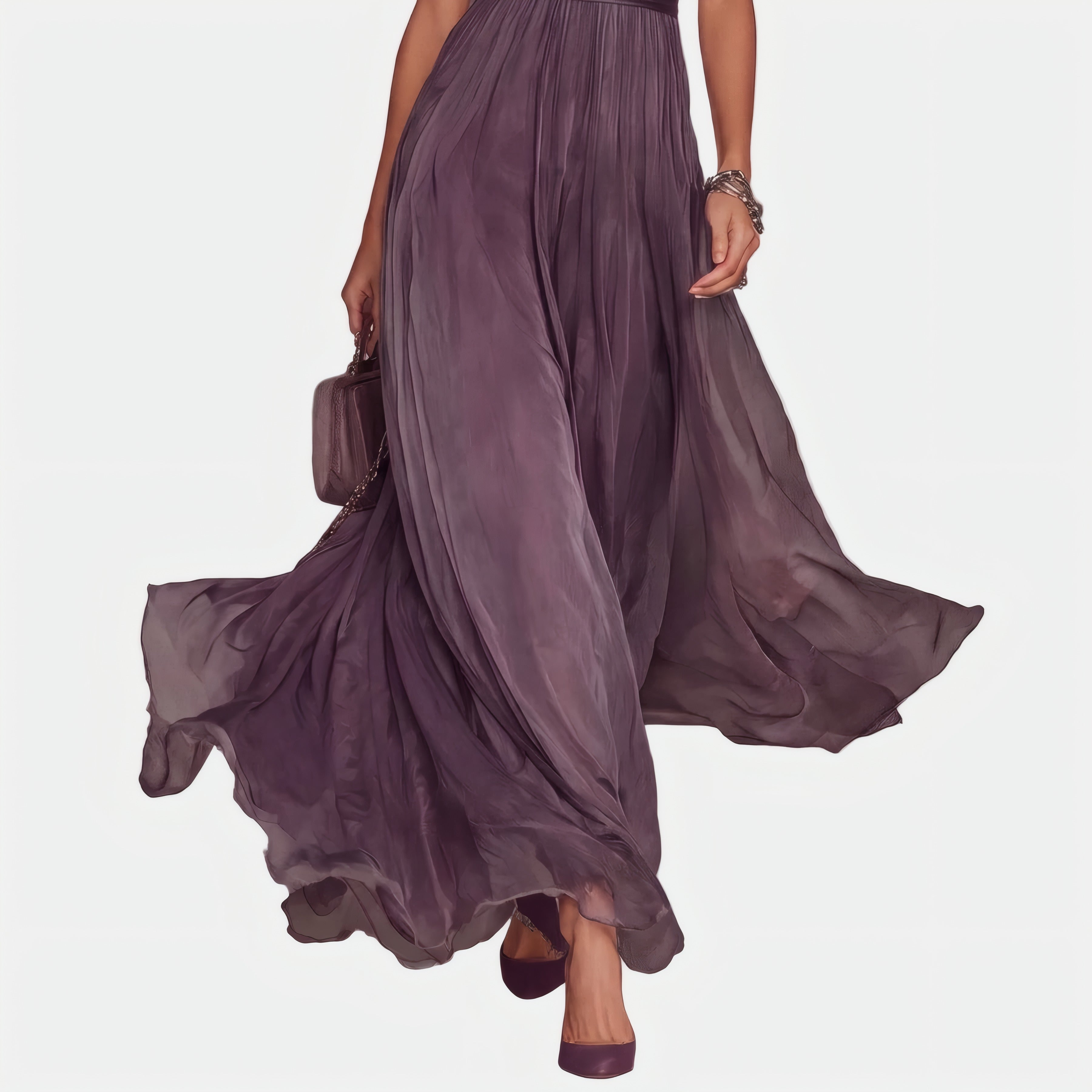 Flavia | Robe longue violette à découpe et finition dentelle — dentelle Violet, photo studio