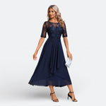 Laurette | Robe midi brodée à manches courtes