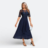 Laurette | Robe midi brodée à manches courtes