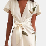 Virginie | Robe portefeuille midi à nœud à la taille
