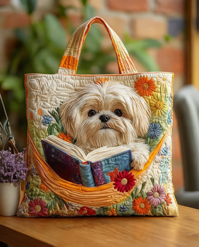 Sac Artisanal - Shih Tzu au Livre et aux Fleurs