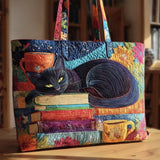 Sac Artisanal - Chat Noir aux Livres et Tasses