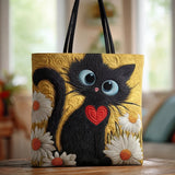 Sac Artisanal - Chat Noir au Cœur et aux Marguerites
