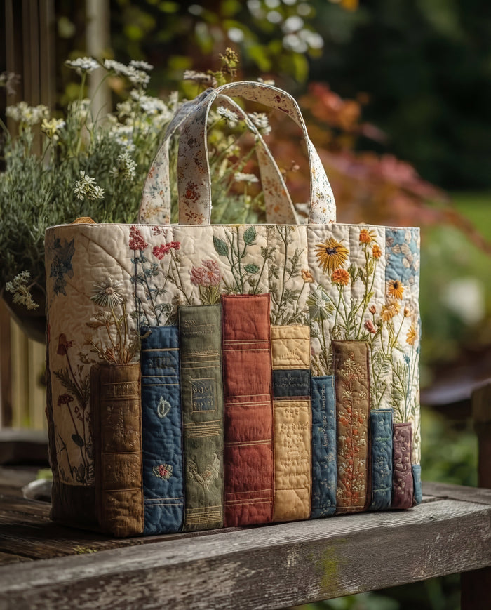 Sac Artisanal Matelassé - Livres et Fleurs Sauvages