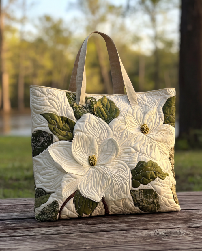 Sac Artisanal Matelassé - Magnolias Blancs
