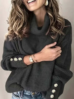 Gwenaëlle | Pull ample à col roulé et poignets boutonnés