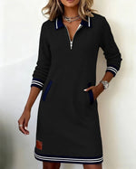 Émilie | Robe droite à col polo zippé et poches