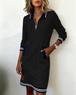 Émilie | Robe droite à col polo zippé et poches
