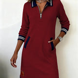 Émilie | Robe droite à col polo zippé et poches