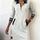 Émilie | Robe droite à col polo zippé et poches