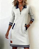 Émilie | Robe droite à col polo zippé et poches