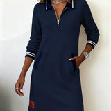 Émilie | Robe droite à col polo zippé et poches