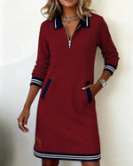 Émilie | Robe droite à col polo zippé et poches