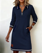 Émilie | Robe droite à col polo zippé et poches