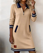 Émilie | Robe droite à col polo zippé et poches
