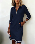 Émilie | Robe droite à col polo zippé et poches