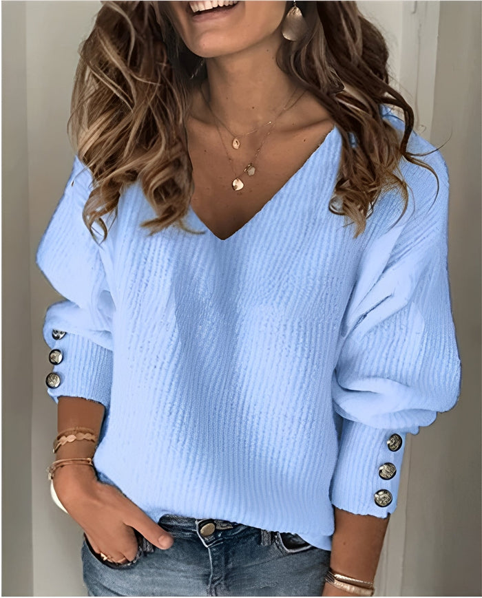 Brigitte | Pull minimaliste à col V et poignets boutonnés