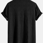 Ensemble — chemise cubaine en maille jacquard à losanges géométriques & pantalon texturé froissé