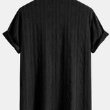 Ensemble — chemise cubaine en maille jacquard à losanges géométriques & pantalon texturé froissé