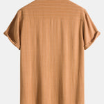Ensemble — chemise rayée en lin mélangé à col henley & short en lin et coton