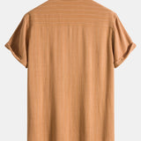 Ensemble — chemise rayée en lin mélangé à col henley & short en lin et coton