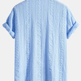 Ensemble Améline — chemise cubaine texturée jacquard géométrique & pantalon en lin à jambe droite