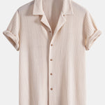 Ensemble — chemise cubaine gaufrée en maille à manches courtes & pantalon texturé froissé