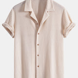Ensemble — chemise cubaine gaufrée en maille à manches courtes & pantalon texturé froissé