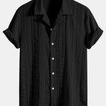 Ensemble Améline — chemise cubaine texturée jacquard géométrique & pantalon en lin à jambe droite