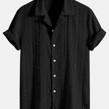 Ensemble Améline — chemise cubaine texturée jacquard géométrique & pantalon en lin à jambe droite