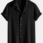 Ensemble — chemise cubaine gaufrée en maille à manches courtes & pantalon texturé froissé