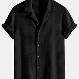 Ensemble — chemise cubaine gaufrée en maille à manches courtes & pantalon texturé froissé