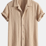 Ensemble Capucine — chemise cubaine texturée jacquard géométrique & pantalon en lin à jambe droite