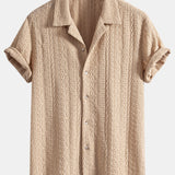 Ensemble Capucine — chemise cubaine texturée jacquard géométrique & pantalon en lin à jambe droite