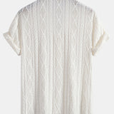 Ensemble — chemise cubaine ajourée jacquard géométrique & short texturé froissé à cordon