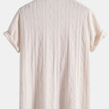 Ensemble — chemise cubaine en maille jacquard à losanges géométriques & pantalon texturé froissé