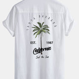 Chemise boutonnée en lin et coton à imprimé palmiers California