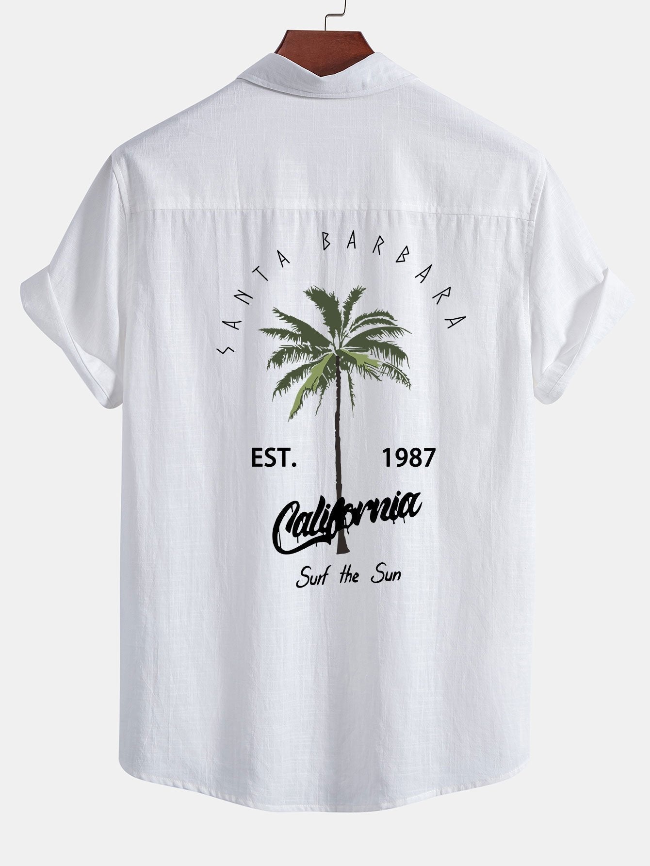 Chemise boutonnée en lin et coton à imprimé palmiers California