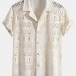 Ensemble — chemise cubaine texturée géométrique à manches courtes & pantalon en lin
