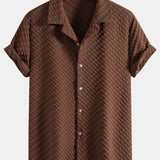 Ensemble — chemise cubaine jacquard pied-de-poule & pantalon en lin à jambe droite